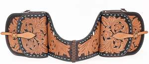 Piel de vaca Cuero genuino Western Trail Tooling Carving Horse Saddle Bag - Product Image 3