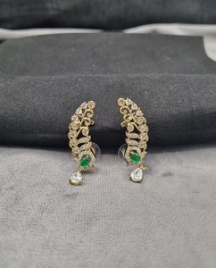 Boucles d'oreilles pendantes en laiton de haute qualité, design AD Stone, style spirale, pour mariée, pour femmes, fournisseur - Product Image 6