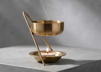 Brûleur d'encens en fer doré, porte-bougie chauffe-plat en métal, bol suspendu, diffuseur d'huiles essentielles, vente en gros