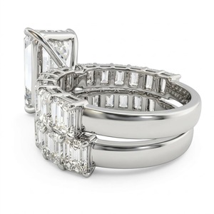 Anillo de Compromiso y Boda con Diamante Cultivado en Laboratorio, Corte Esmeralda, 15.90 CTW, Certificado por IGI, Oro Blanco Sólido de 9K, Banda de Eternidad - Product Image 4