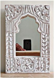 Distressed White Wooden <b>Wall</b> <b>Mirror</b> Carved Arch Frame Decorative <b>Mirror</b> Rustic Vintage Decor for Living Room Anniversary - Product Image 3