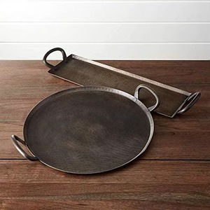 Bandeja Decorativa Rectangular de Metal de la Más Alta Calidad con Asas Negras, Acabado Galvanizado Rústico, Empaque Individual - Product Image 3