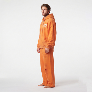 Wholesale High Quality Men Cotton Fleece Tracksuit Distressed <b>Full</b> <b>Zip</b> <b>Hoodie</b> Drop Shoulder Relaxed Fit Jogger - Product Image 3
