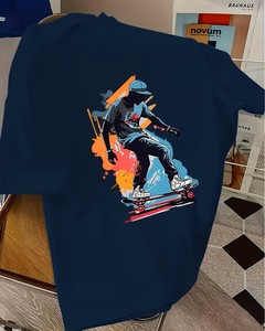 เสื้อยืดแขนสั้นสีขาวสำหรับผู้ชาย คอกลม พิมพ์ลายสเก็ตบอร์ด สไตล์สตรีท ทรงปกติ ผ้าฝ้ายเจอร์ซีย์ 100% ระบายอากาศได้ดี - Product Image 2