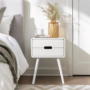 Comodino in Legno Massello con Cassetto e Gambe per Camera da Letto e Soggiorno, Elegante Tavolino Laterale - Product Image 2
