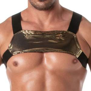 Harnais en vinyle noir avec poche zippée pour homme, ajustable, style clubwear fetish - Product Image 1