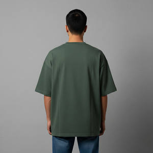 Customized Men's Oversized Short Sleeve T-Shirt Green White Striped Contrast <b>Panel</b> O-Neck Casual Knitted Style - Product Image 5