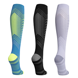 Chaussettes de compression mi-hautes à motif géométrique, respirantes, en spandex et polyester, pour la course à pied, été, sans coutures, tricotées, pour hommes - Product Image 4