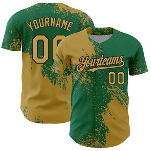 Custom <b>Baseball</b> Jersey Green Gold Sublimated Print Moisture Wicking Unisex Adult Short Sleeve Button Front Team Name Logo - Product Image 1