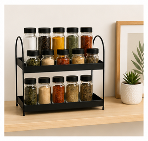 Étagère de rangement de cuisine à 3 niveaux en métal et bois industriel avec étagères en bois rustique, organisateur de cuisine multifonctionnel pour épices - Product Image 1