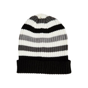 Bonnet tricoté noir et blanc personnalisé avec revers, en polyester de qualité supérieure, ajustable, pour l'hiver, fabricant de couvre-chefs OEM ODM sous marque privée pour bébés - Product Image 2