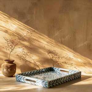 Plateau de service rectangulaire en nacre incrustée, motif feuille mosaïque, fait main, design moderne et luxueux, passe au lave-vaisselle, plateau décoratif - Product Image 4