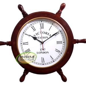 Reloj de pared de madera náutico hecho a mano Estilo de diseñador Técnica pulida Hermoso artículo decorativo - Product Image 1