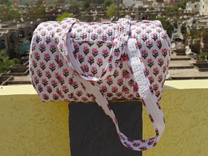 Indian <b>Handmade</b> Comfortable Cotton Quilted Duffle Bag Women Casual Travel Weekender Zipper Shopping Shoulder Bag - Product Image 1