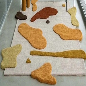 Neutral Beige Area Rug Abstract Organic Shape Modern Designer Wool Tufted Carpet Contemporary Artistic Floor Decor Living Room - Product Image 3