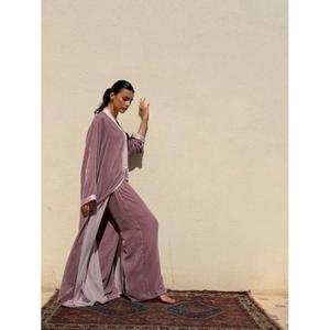 Elegant Premium Soft Silk Velvet Kimono <b>Kaftan</b> <b>Dress</b> with High-Neckline Floor-Length Moisture Wicking-for Party Occasions - Product Image 2
