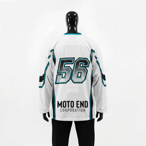 Maillot de hockey sur glace unisexe blanc à manches courtes, sublimé, en maille respirante, col rond, coupe classique, avec numéros d'équipe et design drapeau - Product Image 2