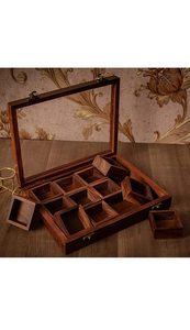 Wooden <b>Spice</b> Box with Compartmentalized <b>Trays</b> for Herbs and <b>Spices</b> Traditional Carved Design - Product Image 3