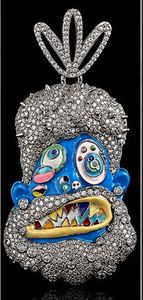 Collier pendentif chiffre en émail motif dessin animé, serti griffes, plaqué or, avec moissanite, style hip-hop, pour cadeau de fête - Product Image 1