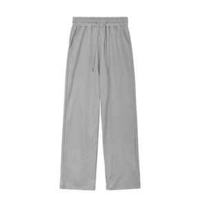 Pantalon cargo gris en molleton à jambe large pour femme, taille haute élastique, fermeture éclair, coupe droite, longueur intégrale, couleur unie, décontracté, pour le travail - Product Image 6