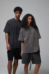 T-shirt Oversize Délavé à l'Acide 100% Coton Vintage Délavé aux Minéraux Grammage Lourd Écologique Respirant Streetwear Coupe Boxy Col Rond - Product Image 3