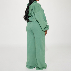 Ensemble décontracté deux pièces pour femme OEM, style streetwear, en coton/polyester délavé à l'acide, avec capuche et fermeture éclair - Product Image 6