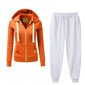 Women Solid Color Hooded Tracksuit Set Full Zipper Casual <b>Joggers</b> With Side Pockets Autumn Wear <b>Polyester</b> Material - Product Image 5