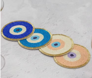 Handmade Beaded Lemon Slice Tea Coaster <b>Set</b> of Six Decorative Table Mats by Creative Art Zone - Product Image 3