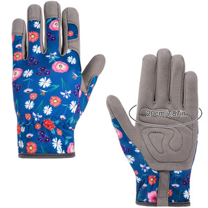 Gants de jardinage à imprimé floral pour hommes et femmes, avec renforts sur la paume, design de protection, en polyester froissé, avec poignets élastiques - Product Image 1
