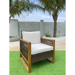 Ensemble de chaises longues d'extérieur en corde de bois 3 pièces avec coussins pour sièges de jardin patio - Product Image 4