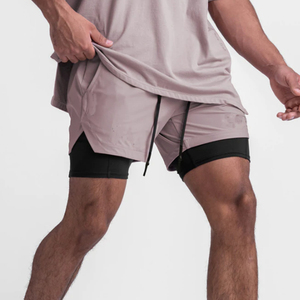 Shorts de sport 2-en-1 double couche pour hommes en polyester/nylon/spandex, respirants, écologiques, séchage rapide, longueur genou, avec cordon de serrage - Product Image 3