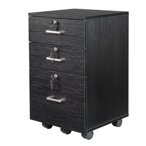Armadietto Portadocumenti FCH a Tre Cassetti in Legno con Finitura Nera Effetto Legno, Soluzione Elegante per l'Organizzazione dell'Ufficio - Product Image 3
