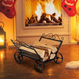 Support à bois décoratif en acier inoxydable pour cheminée avec roulettes - Product Image 6