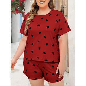 Conjunto de Pijama Personalizado para Mujer, Estampado de Corazones Rosados, Manga Corta, Ropa de Dormir Informal de 2 Piezas, Tejido de Algodón, Ropa de Estar por Casa para Verano - Product Image 3