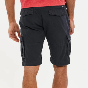 Men Black Cargo Shorts Mid Waist Elastic Closure Solid Color Casual Wear Breathable Cotton Bermuda Shorts With Pockets - Product Image 4
