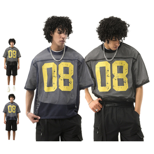 T-shirt en maille surdimensionné pour homme avec imprimé jaune 08, style streetwear, manches courtes, respirant, col rond - Product Image 1