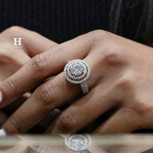 Luxury Round Cut Lab Grown Diamond Engagement <b>Ring</b> 14K White Gold Double Halo <b>Split</b> Shank Solitaire CVD Diamond Wedding <b>Ring</b> - Product Image 6