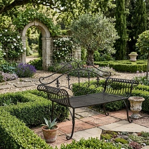 Weatherproof Powder Coated Wrought Iron European Design KHP Park <b>Bench</b> Custom Hand Forged <b>Metal</b> <b>Garden</b> Long Chair 2-Seater - Product Image 2