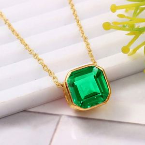 <b>Emerald</b> Asscher Cut <b>Pendant</b> 925 Sterling Silver 14K Gold Plated Engagement Jewelry Gift For Women - Product Image 3