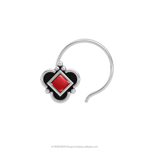 Indian Mores 925 Sterling Silver Square Shape Cup Setting <b>Nose</b> Pin <b>Stud</b> for Women Girls - Product Image 1