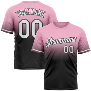 เสื้อเบสบอลแบบซับลิเมชั่นสีชมพูไล่เฉดดำ 100% โพลีเอสเตอร์ ระบายเหงื่อได้ดี คอกลม แขนสั้น ชุดทีม - Product Image 1