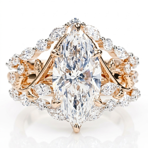 Bague de fiançailles en diamant de laboratoire taille marquise 2,00 carats certifiée IGI, en or massif 18 carats, avec anneau de mariage vintage, bijoux unisexe - Product Image 1