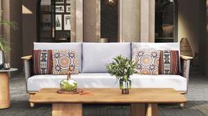 Ensemble de canapés d'extérieur en teck de qualité supérieure avec structure en corde tressée et coussins – Mobilier de salon de jardin - Product Image 3