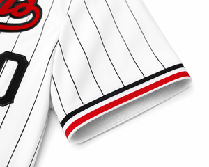 Maillot de baseball personnalisé unisexe pour adultes, blanc à rayures fines, col en V, manches courtes, respirant, en polyester, uniforme d'équipe, transfert thermique sur le devant - Product Image 4