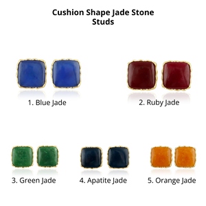 Women's Fashion Stud Earrings Cabochon Jade Stone 18k Gold Plated <b>Cushion</b> Shape Studs Wholesale Jewelry Accessories For Gift - Product Image 1