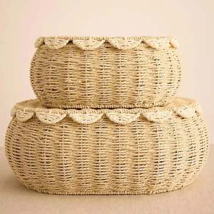 Set of 2 scalloped paper storage basket for kid, Best option for gift basket with decor for room made in Vietnam - Product Image 1
