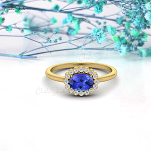 Anillo de Boda de Oro Real de 14K Hecho a Mano con Diamantes y Tanzanita de 7x5mm, Anillo con Engaste de Garras, Joyería Fina para Mujer, Proveedor Mayorista - Product Image 4