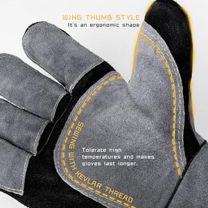 FASHION CIRCLE INDUSTRY Diamond Grain Leather Breathable Safety <b>Gloves</b> <b>Knit</b> Wrist Cuff Electric Welding Heat Resistant Anti-Slip - Product Image 1