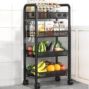 Four Tier Metal <b>Storage</b> <b>Cart</b> With Wheels For Kitchen Organization 50x40x30cm Minimalist Design Standing Type - Product Image 1