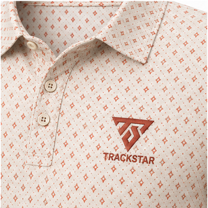 Polo de Manga Corta para Hombre Trackstar, Color Crema Coral, con Estampado Geométrico de Diamantes, Cuello con Botones, Camisa de Golf, Logotipo Personalizado - Product Image 5